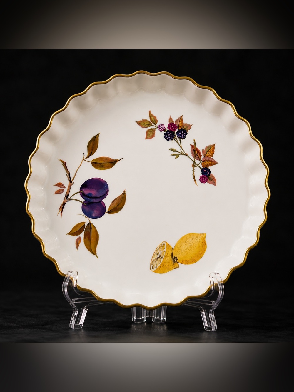 Vtg ROYAL WORCESTER EVESHAM Fruit-Pattern Scalloped Porcelain Dish #0420268